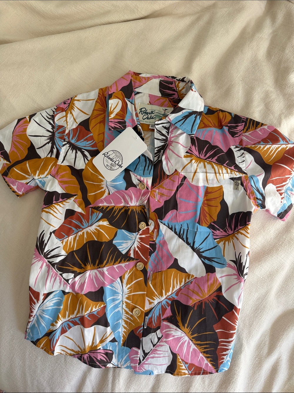 ROBERTA OAKS- Original Print Hawaiian Shirt Camoleaf Pink NWT 6T